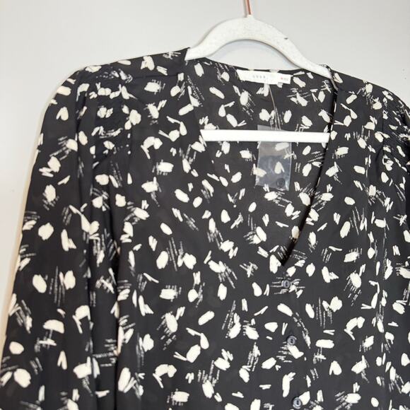 Lush V-Neck Button Up Long Sleeve Blouse Black Ivory NWT Women’s Medium - Picture 3 of 8